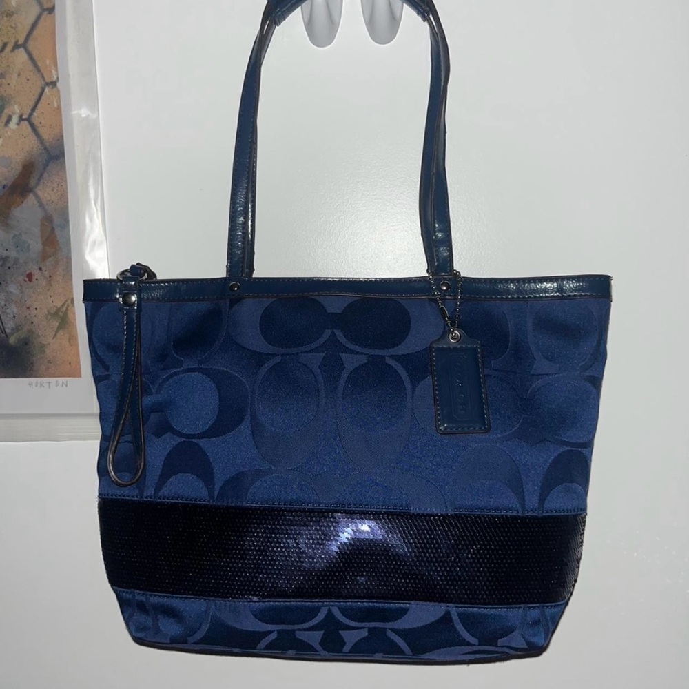 Coach Blue Signature Tote Bag with Monogram Design
